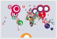 Medium World Abstract Flags Art Map of the World (Wood Frame - White)