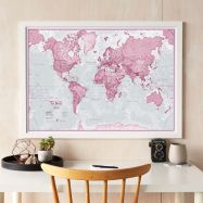 Medium The World Is Art - Wall Map Pink (Wood Frame - White)