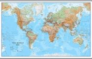 Large World Wall Map Physical (Hanging bars)