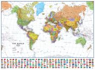 Huge World Wall Map Political with flags White Ocean (Magnetic board and frame)