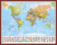 Small World Wall Map Political with flags (Pinboard & framed - Dark Oak)