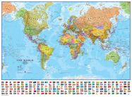 Large World Wall Map Political with flags (Rolled Canvas - No Frame)