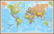 Large World Wall Map Political (Pinboard & wood frame - Teak)