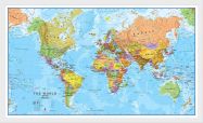 Medium World Wall Map Political (Wood Frame - White)