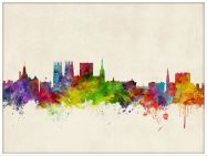 Large York England Watercolour Skyline (Wood Frame - White)