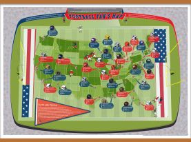 Large American Football Stadiums Map (Wooden hanging bars)