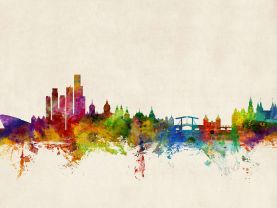 Amsterdam The Netherlands Watercolour Skyline