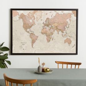 Large Antique World Map (Canvas Floater Frame - Black)
