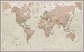 Large Antique World Map (Pinboard & framed - Silver)