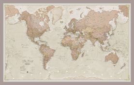 Small Antique World Map (Pinboard & framed - Silver)
