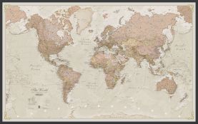 Large Antique World Map (Wood Frame - Black)