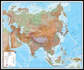 Large Asia Wall Map Physical (Pinboard & framed - Black)