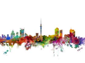 Auckland New Zealand Watercolour Skyline