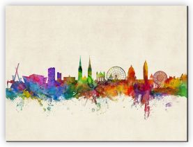 Extra Small Belfast Northern Ireland Watercolour Skyline (Canvas)