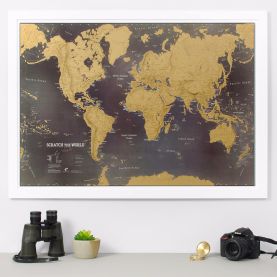 Scratch the World�� black edition map print (Pinboard & wood frame - White)