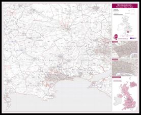 Bournemouth Postcode Sector Map (Pinboard & framed - Black)
