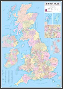Large British Isles Administrative Map (Pinboard & wood frame - Black)