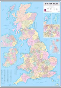 Large British Isles Administrative Map (Rolled Canvas with Hanging Bars)