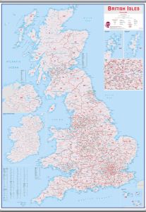 Large British Isles Postcode Map (Rolled Canvas with Hanging Bars)
