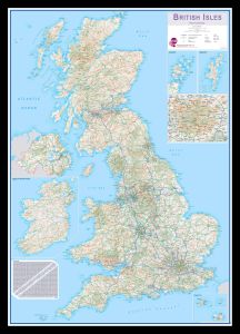 Medium British Isles Routeplanning Map (Pinboard & framed - Black)