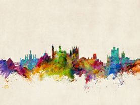Cambridge England Watercolour Skyline