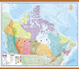 Large Canada Wall Map Political (Rolled Canvas with Wooden Hanging Bars)
