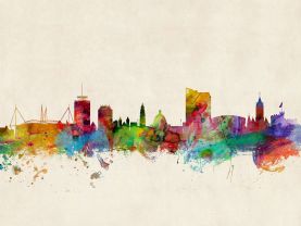 Cardiff Wales Watercolour Skyline