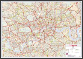 Large Central London street Wall Map (Wood Frame - Black)