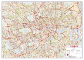 Large Central London street Wall Map (Wood Frame - White)