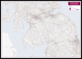 Central Scotland and Northumbria Postcode District Map (Pinboard & framed - Black)