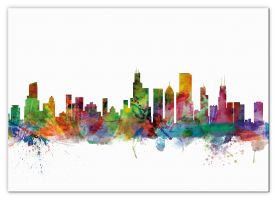 Extra Small Chicago Illinois Watercolour Skyline (Canvas)
