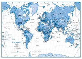 Children's Art Map of the World Blue