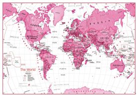 Medium Children's Art Map of the World Pink (Raster digital)