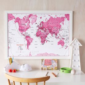 Children's Art Map of the World Pink