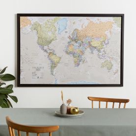 Large Classic World Map (Canvas Floater Frame - Black)