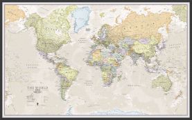Large Classic World Map (Wood Frame - Black)