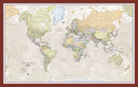 Small Classic World Map (Pinboard & framed - Dark Oak)