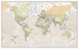 Large Classic World Map (Wood Frame - White)