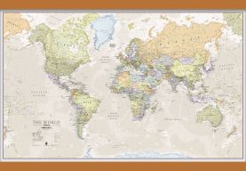 Small Classic World Map (Wooden hanging bars)