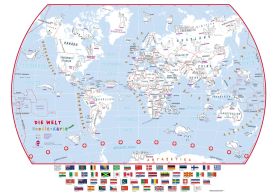 Doodle World Map With Crayons - German Language (Paper)