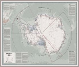 Large Executive Antarctica Wall Map Political (Pinboard & framed - Silver)