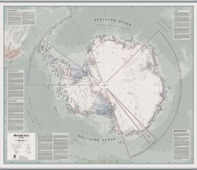 Large Executive Antarctica Wall Map Political (Rolled Canvas with Hanging Bars)
