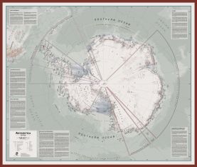 Large Executive Antarctica Wall Map Political (Pinboard & framed - Dark Oak)