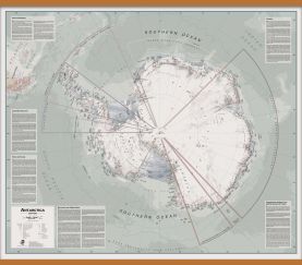 Large Executive Antarctica Wall Map Political (Rolled Canvas with Wooden Hanging Bars)