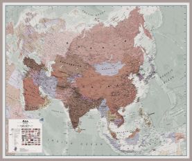 Large Executive Asia Wall Map Political (Pinboard & framed - Silver)