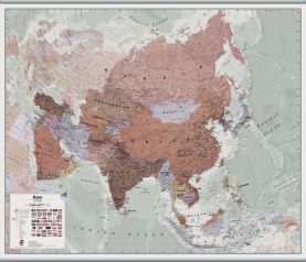 Large Executive Asia Wall Map Political (Hanging bars)