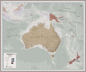 Large Executive Australasia Wall Map Political (Pinboard & framed - Silver)