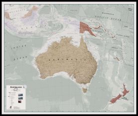 Large Executive Australasia Wall Map Political (Pinboard & framed - Black)