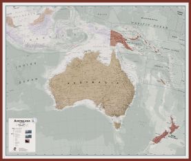 Large Executive Australasia Wall Map Political (Pinboard & framed - Dark Oak)