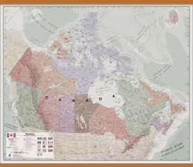 Large Executive Canada Wall Map (Wooden hanging bars)